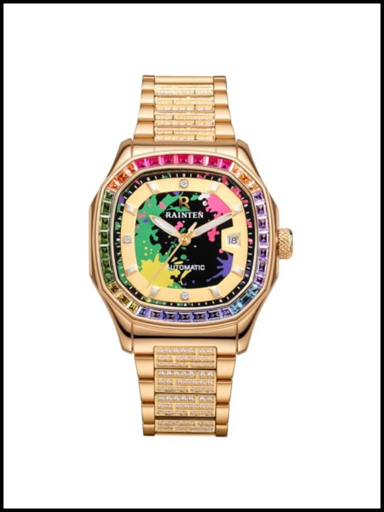 Mens Automatic Mechanical Watch Diamond Stainless Steel Waterproof